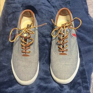 Polo by Ralph Lauren Grey Denim Sneakers with Brown Details